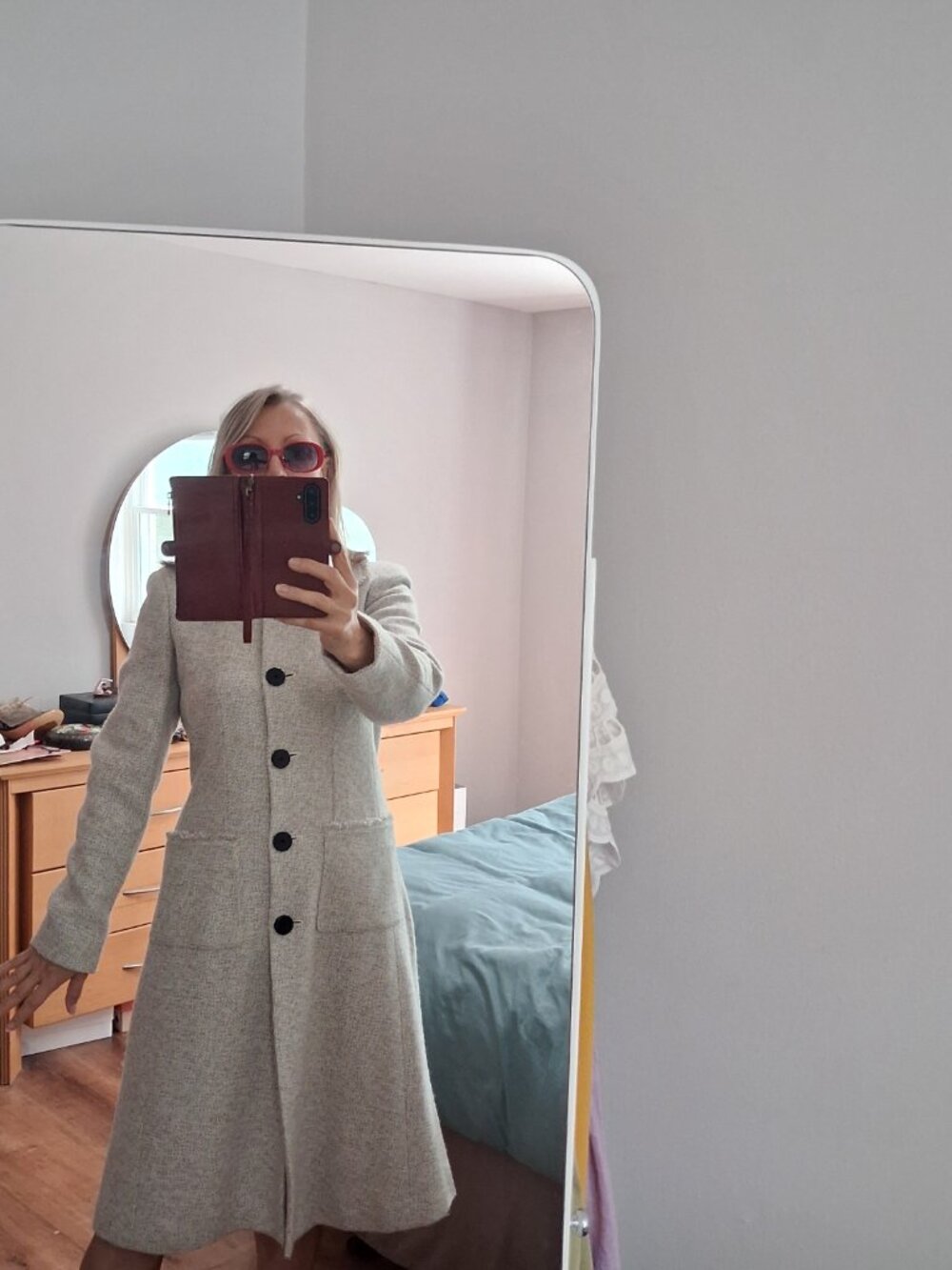 Anne Klein Vintage Gray Tweed Long Trench Coat - Size S